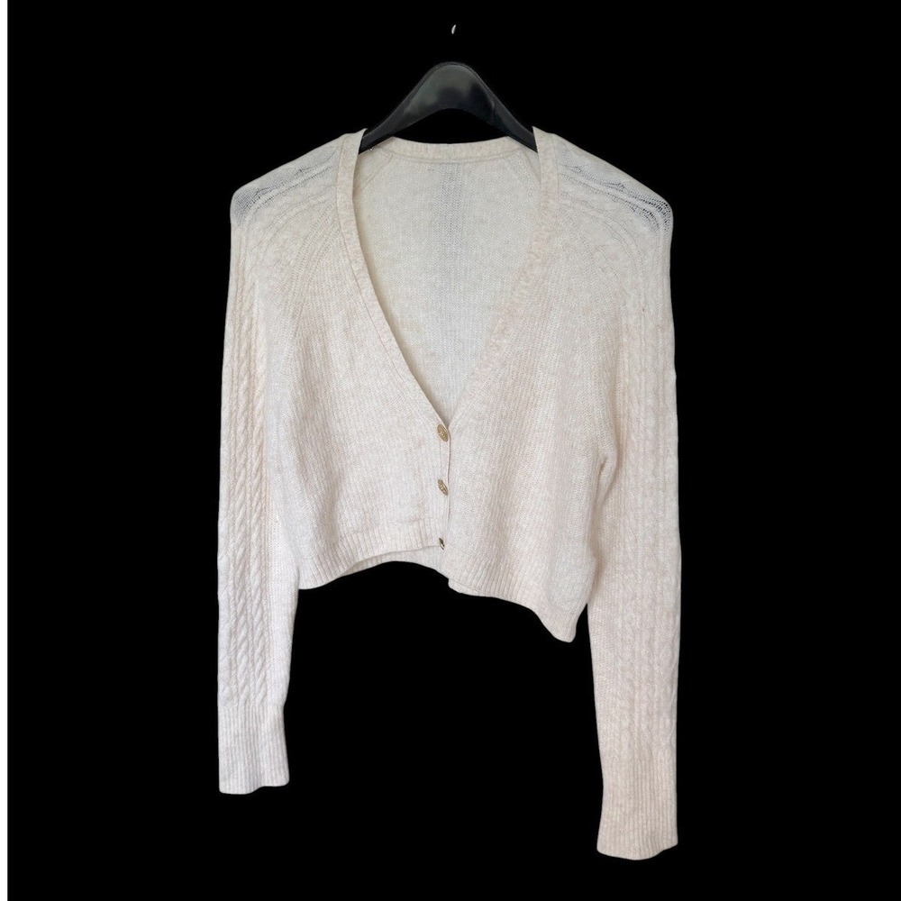 J.Crew Cropped Merino Alpaca Blend Cardigan Gold Buttons Cable Knit Sleeve Small
